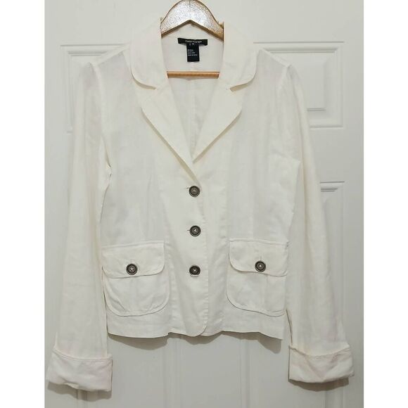 Karen Kane womens medium 100% linen blazer cream ivory summer spring - Picture 1 of 7
